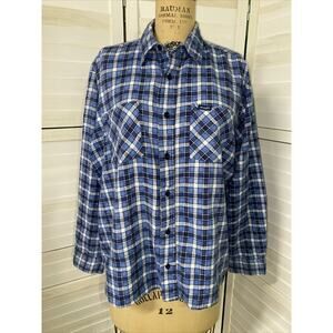 Wrangler Retro 90s Shirt Men’s Blue Plaid Flannel Western Cowboy Button Up XL